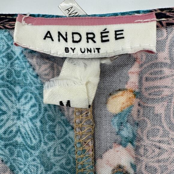 Andree By Unit Blouse Womens Medium Multicolor Patchwork Boho Peasant Top Floral - Picture 7 of 10